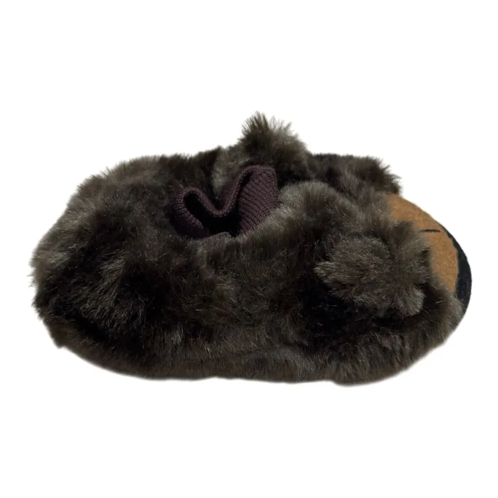 L.L. Bean Toddler Animal Paws Bear Slippers Sz 3-4 Faux Fur Paw Sole Cozy Indoor